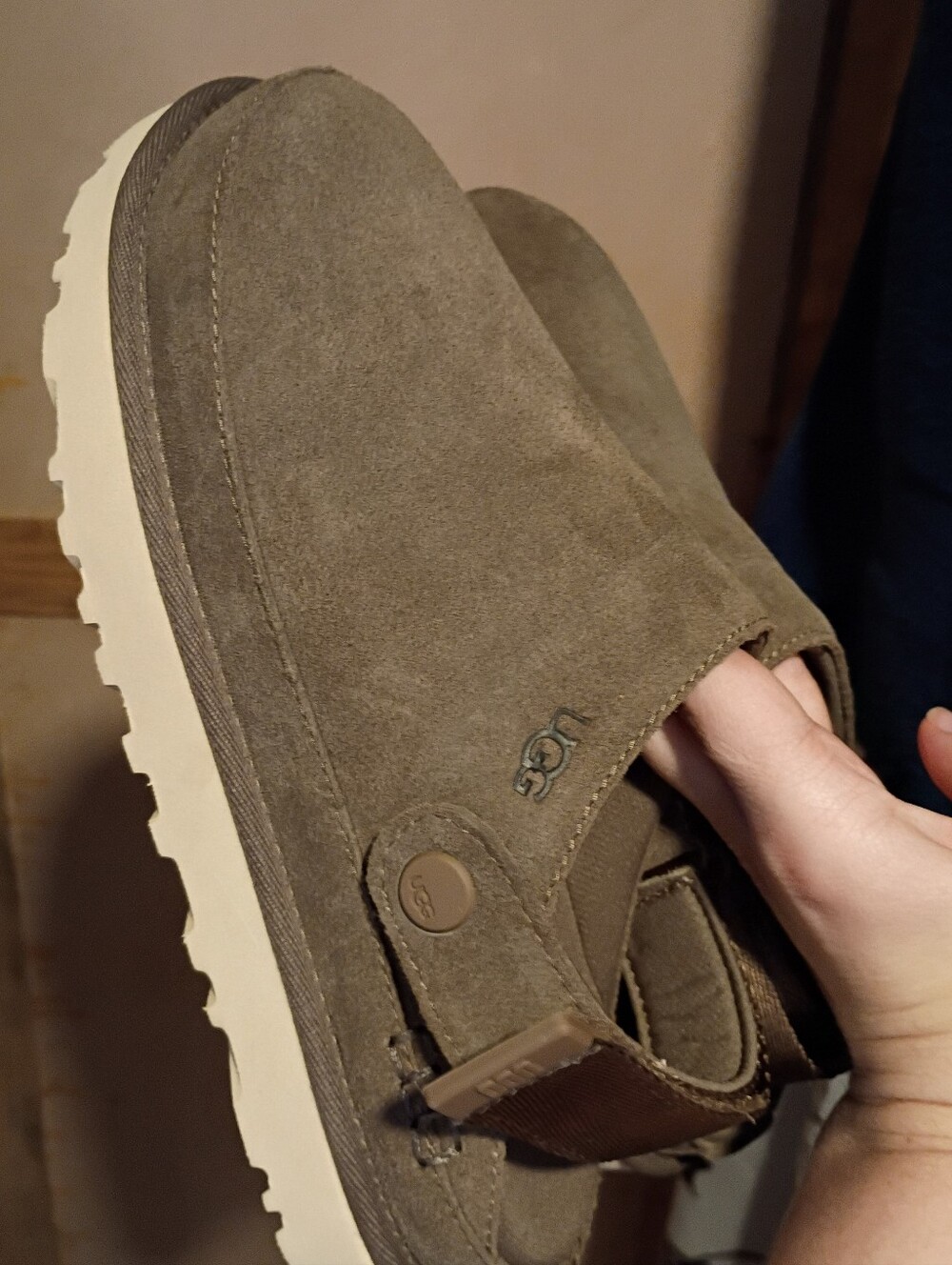 UGG Grey Brown Suede Goldenstar Slip-On Clogs - Picture 5 of 11